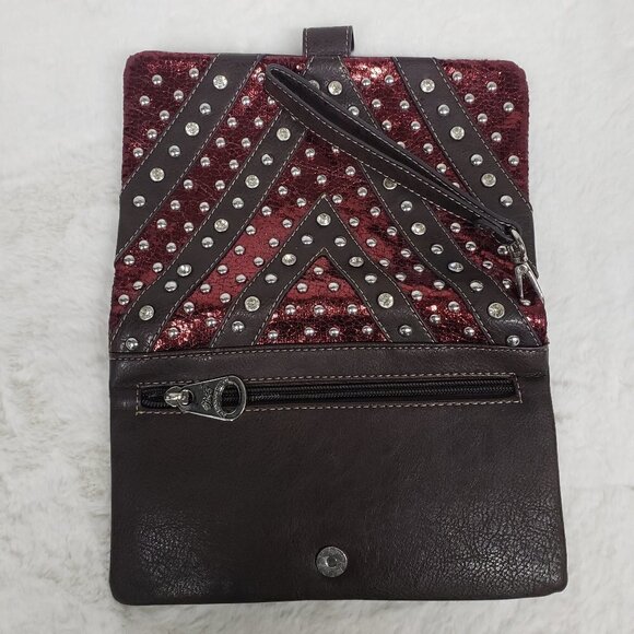 Rustic Couture Wristlet Wallet Grunge Punk Studded Maroon Brown - Picture 14 of 15